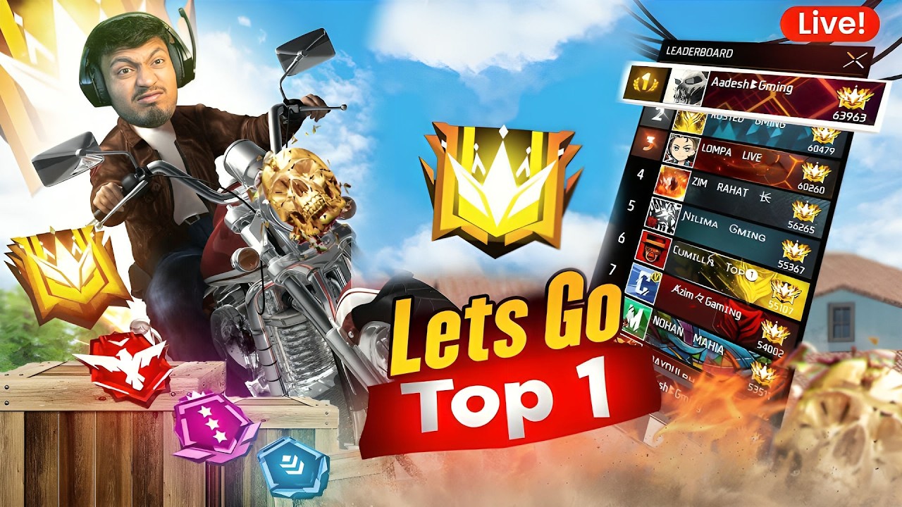 🔴[Live] FREE FIRE Top 1 Grandmaster Rank Push 😲#freefire #shortslive #aadeshgaming