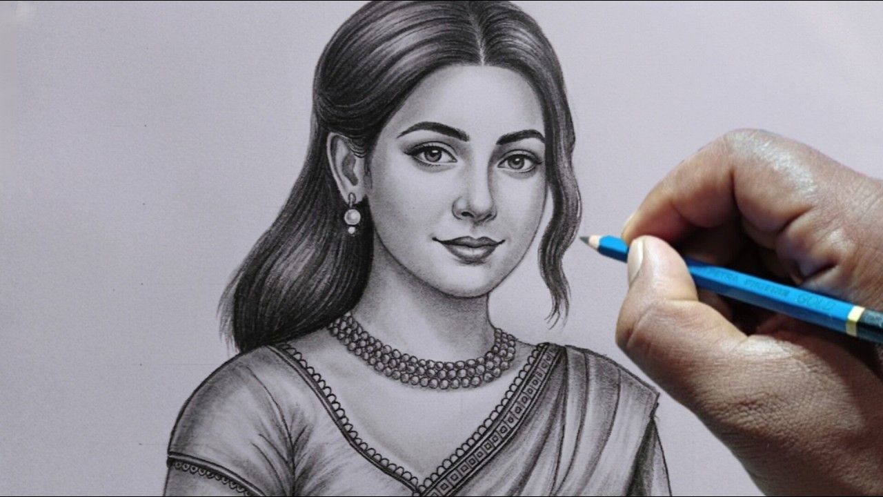 Realistic Beautiful Girl Portrait Drawing with Pencil Shading | Easy Face Sketch Step by Step