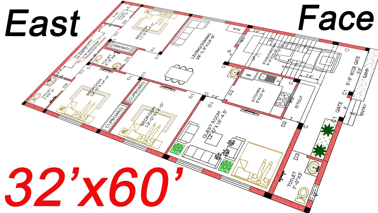32x60 East Face House Plan | 1920 sqft House Plans | 213 Gaj | 4BHK | 32 by 60 Ghar ka Naksha