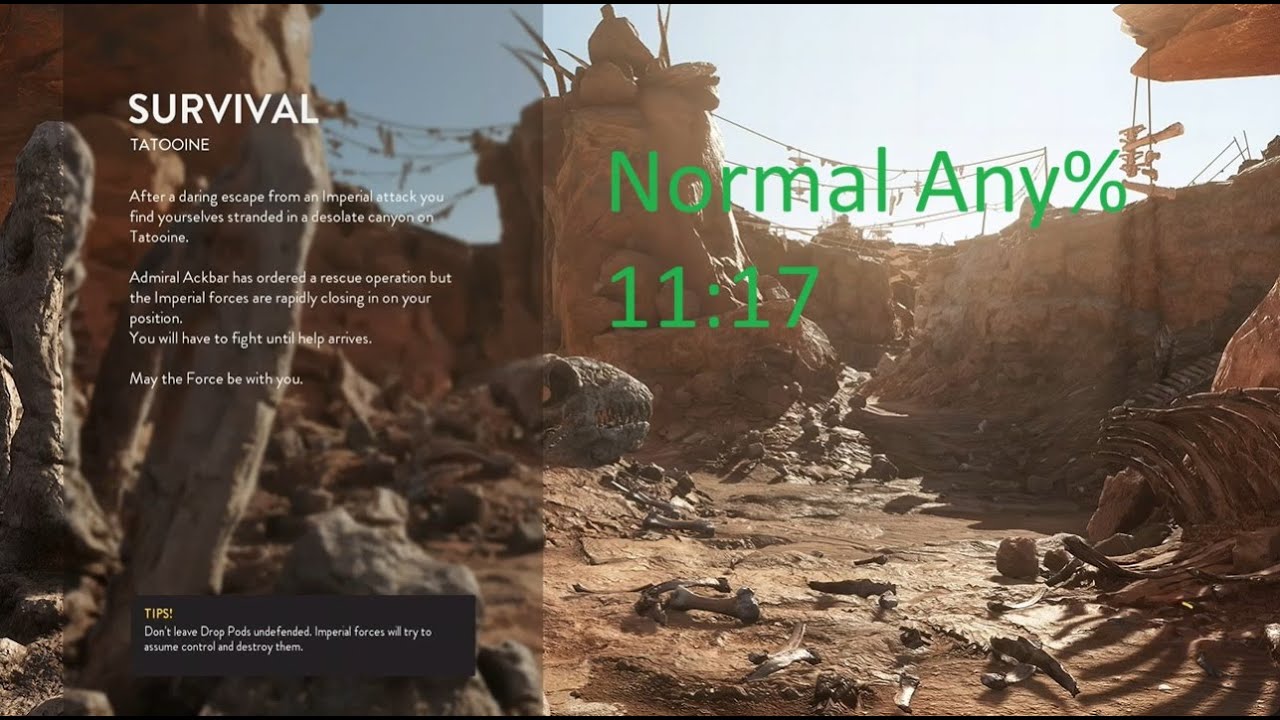 SWBF Survival on Tatooine Normal Any% in 11:17(FWR)