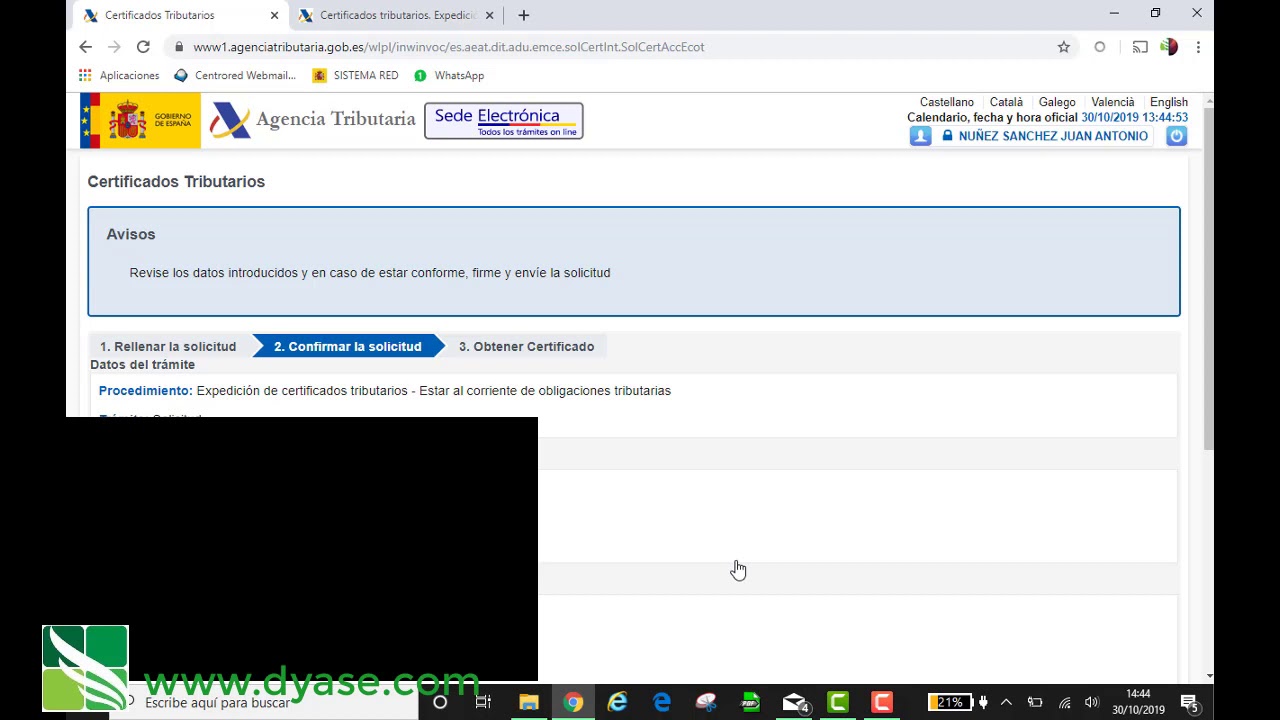 CERTIFICADO DE ESTAR AL CORRIENTE CON LA AGENCIA TRIBUTARIA