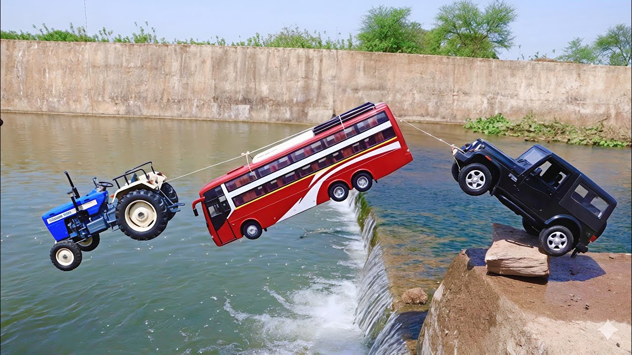 Jump River !🚜Swaraj Tractor | BMW | Rolls Royce | Tipper Truck | Suzuki | Auto | Bus|Crane | Audi TT