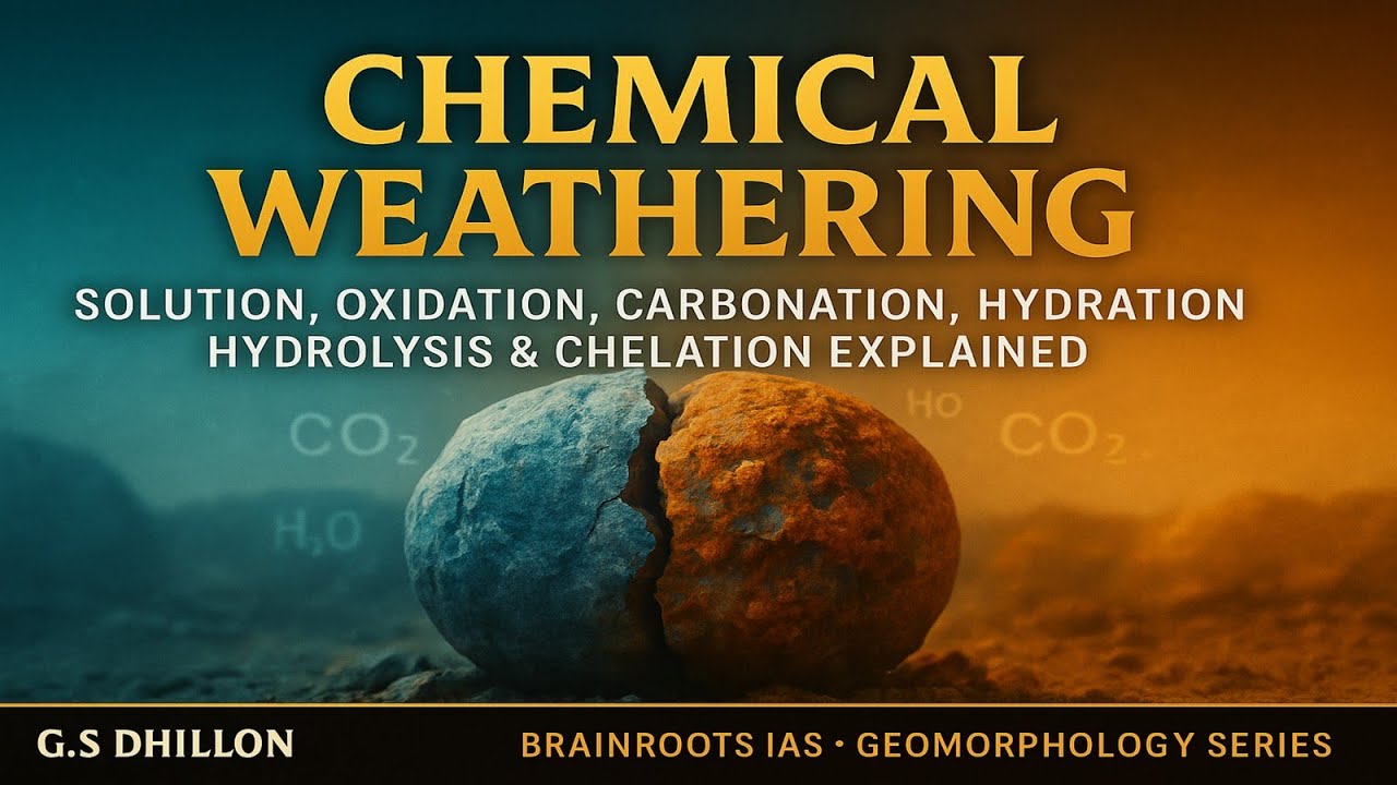 L54- Chemical Weathering – Solution, Oxidation, Carbonation, Hydrolysis | UPSC IAS Geography