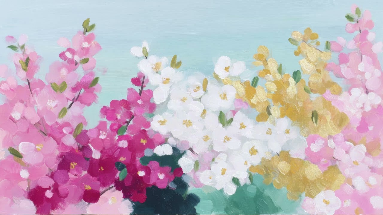Pink & White Flowers TV Art 4K 💐 Elegant Floral Painting, Decorative Scene