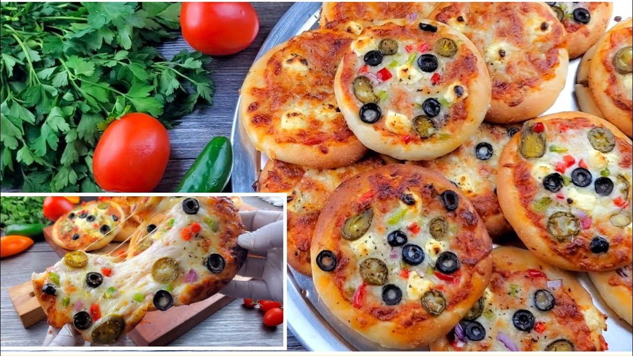 مني بيتزاء خفيفه ولذيذه وبالصلصه الاصليه للبيتزاء Mini pizza with fluffy dough &  sauce recipe