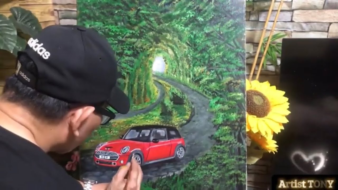 MINI COOPER ACRYLIC LANDSCAPE PAINTING FULL VIDEO |PH🇵🇭