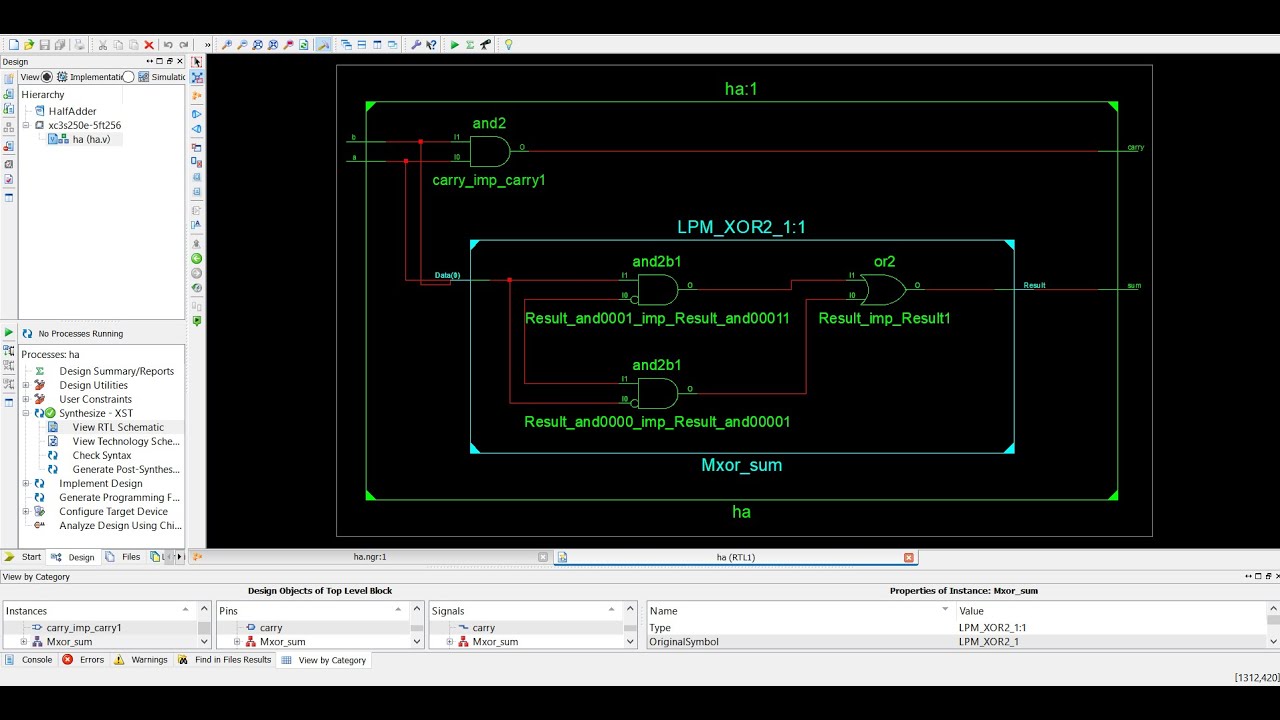 Half Adder implementation in Verilog | Dataflow Modeling | Xilinx ISE