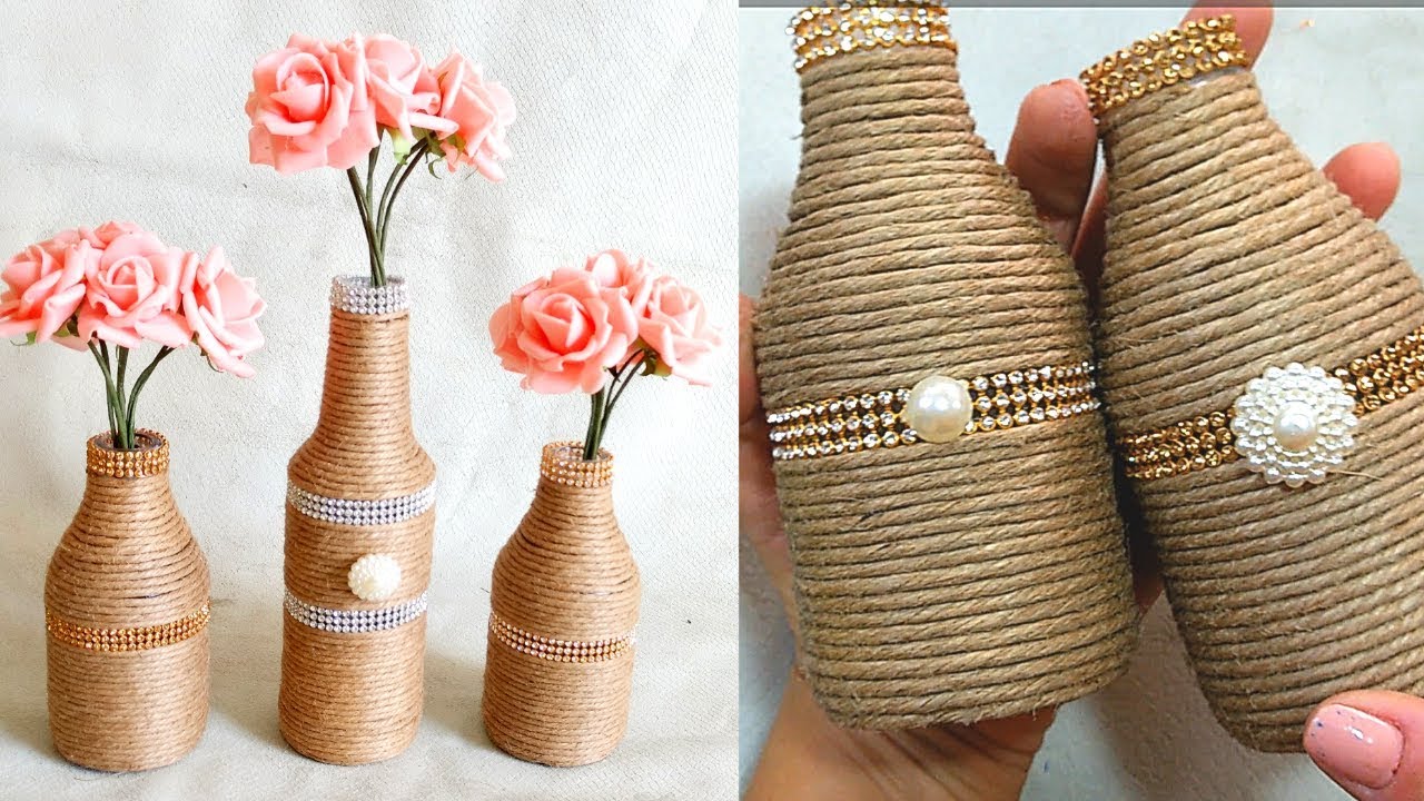 HOMEDECOR GARRAFAS DECORADAS COM FIO RAMI E STRASS EFEITO EMBUTIDO