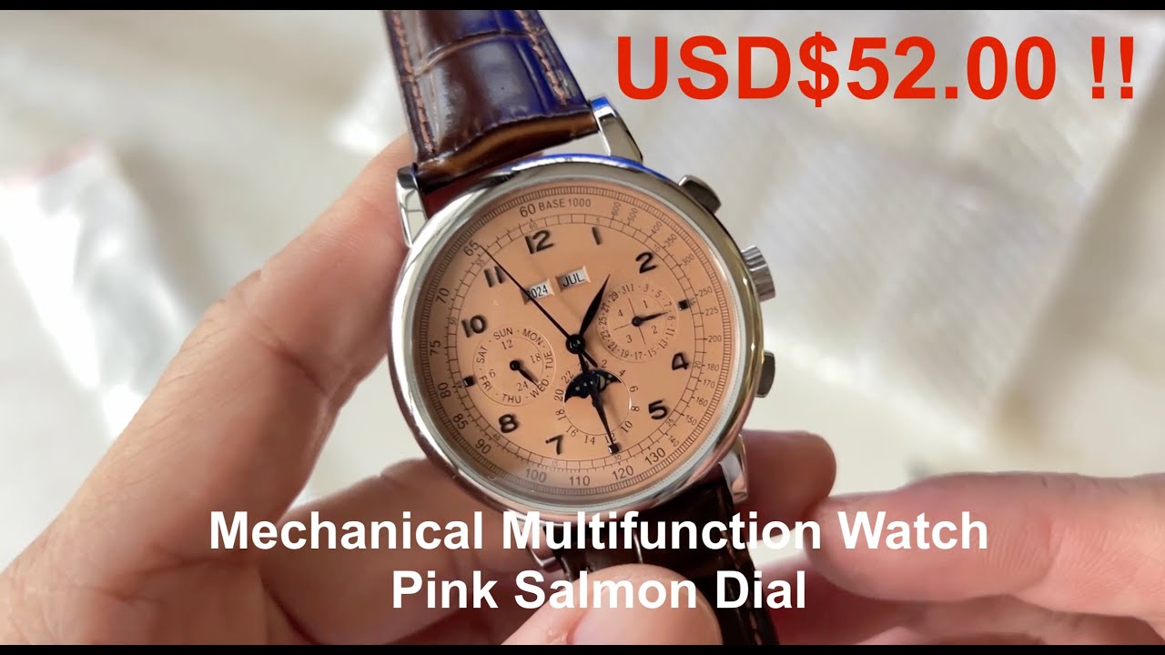 USD$52.00 !!! - Mechanical Multifunction Watch with Pink Salmon Dial