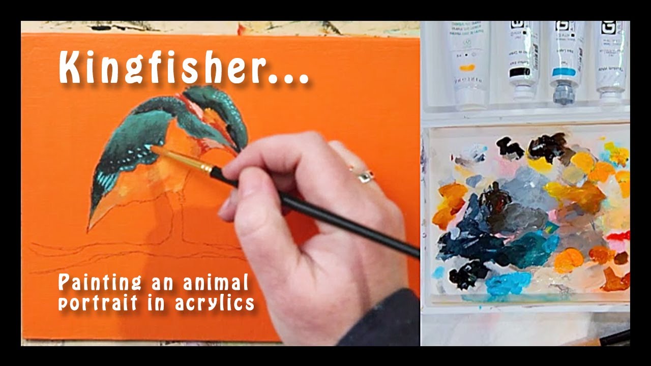 Kingfisher - painting an animal portrait in acrylics - no narration