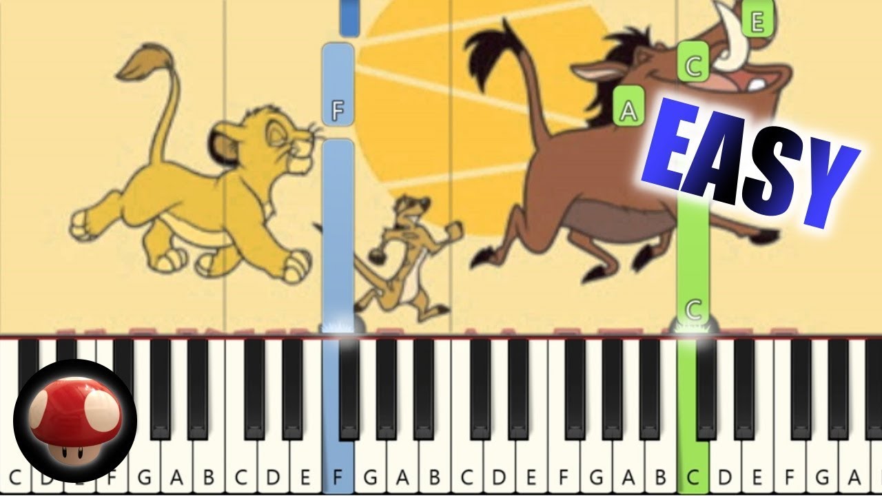 Hakuna Matata -  The Lion King - EASY Piano Tutorial (Synthesia) / ライオンキング【ピアノ簡単楽譜】ハクナマタタ
