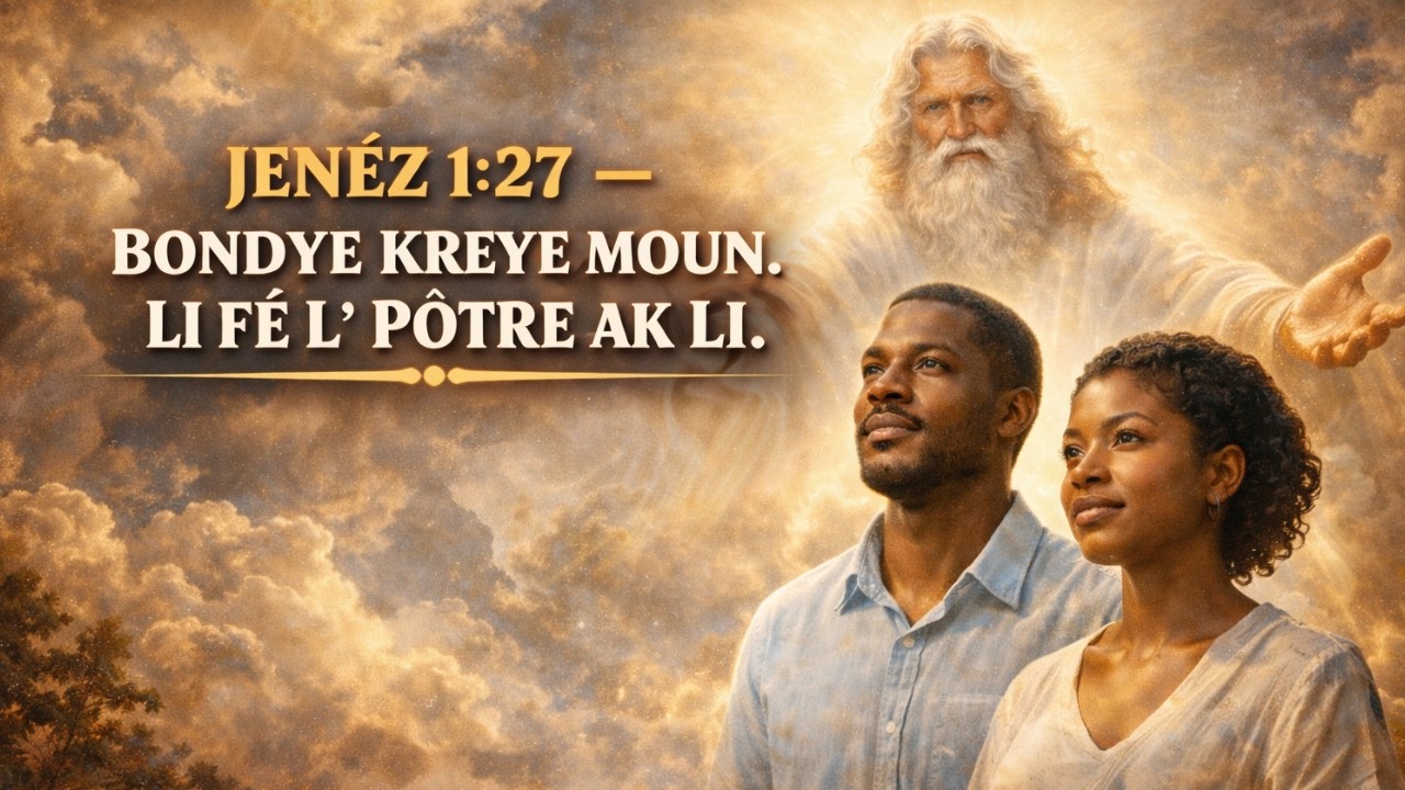 Jenèz 1: 27 Bondye kreye moun. Li fè l' pòtre ak li. Chak moun gen enpòtans devan Bondye.