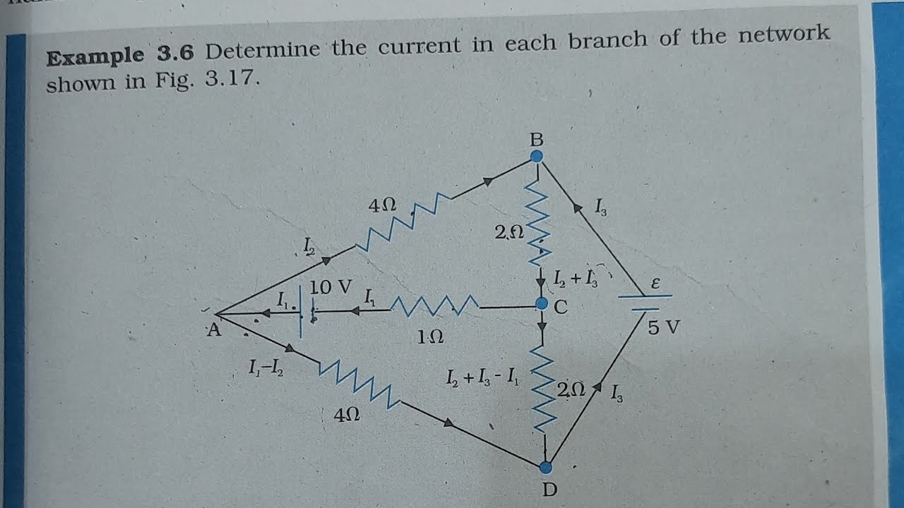 Determine the current in each branch of the network shown in Fig. 3.17
