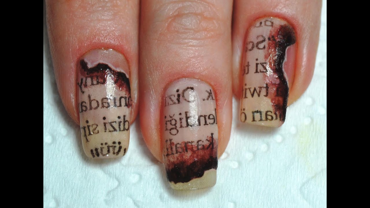 How to: Burned Newspaper nail art / Маникюр Газетный принт на ногтях