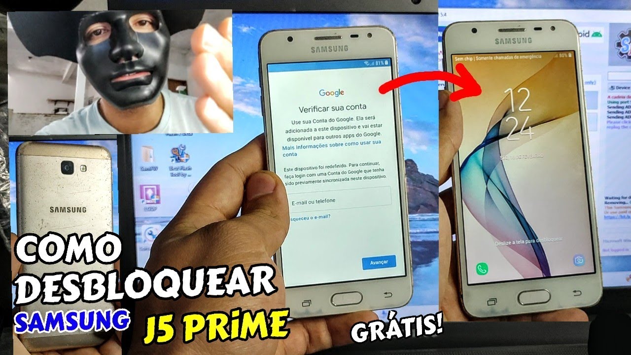 DESBLOQUEIO GRÁTIS DA CONTA GOOGLE DO CELULAR SAMSUNG GALAXY J5 PRIME NO PC. TELA BLOQUEADA 