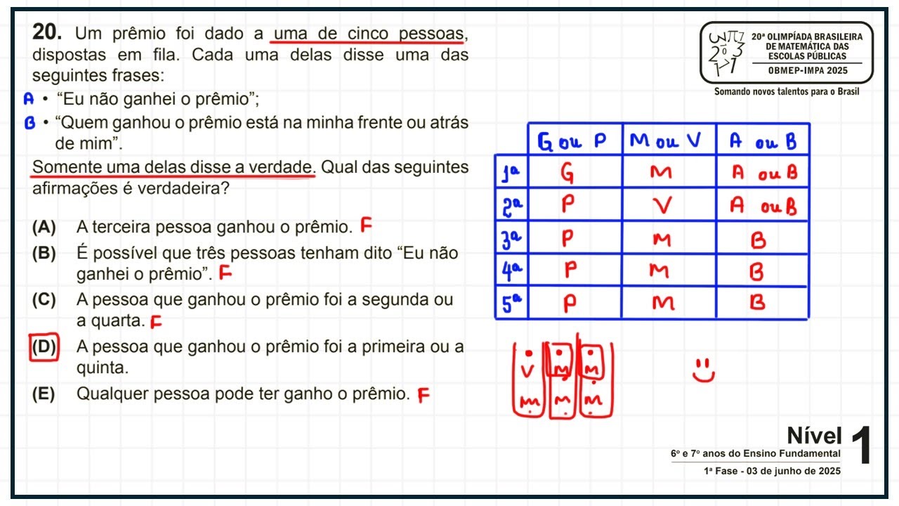 OBMEP 2025 - NÍVEL 1 - 1ª FASE - QUESTÃO 20