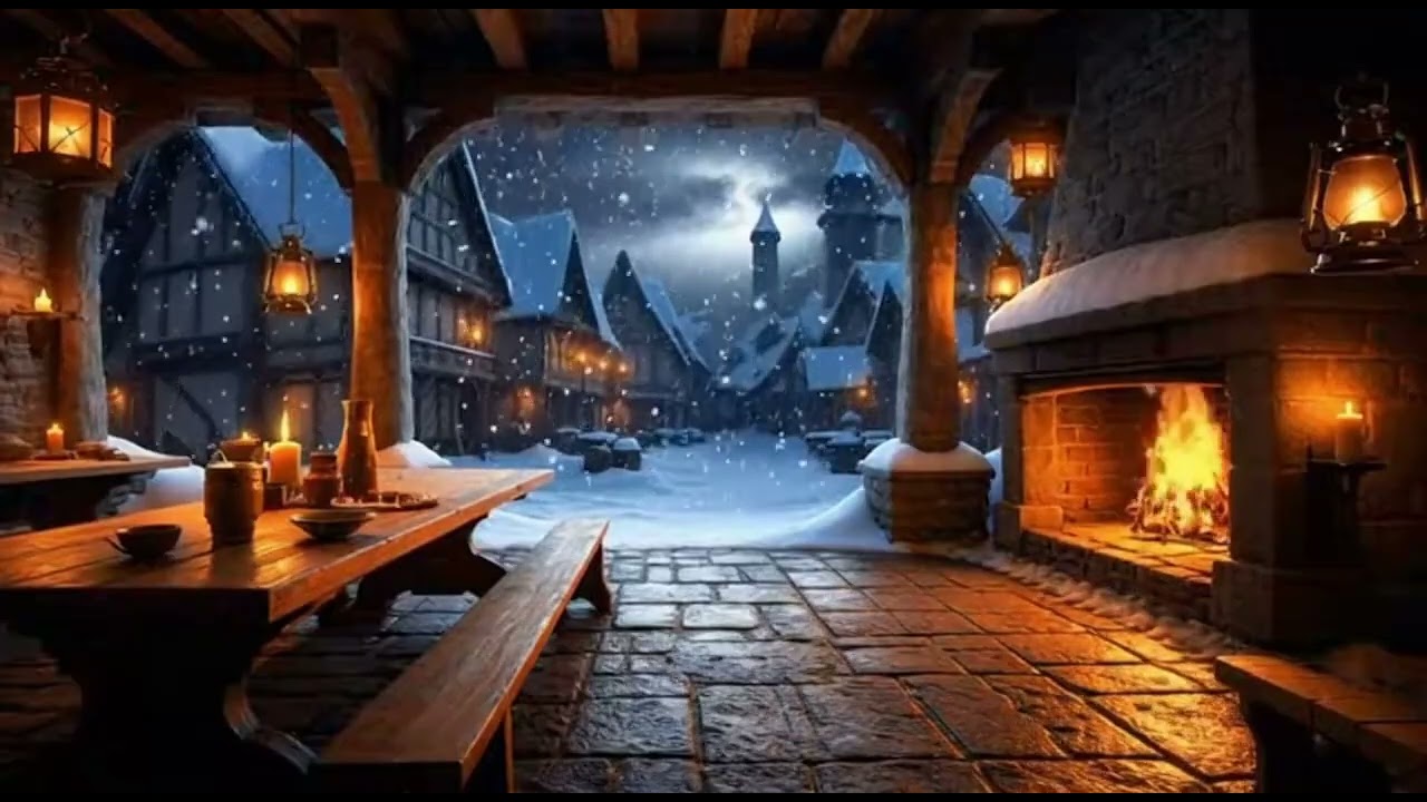 Deep Winter Night at the Stone Tavern ❄️🔥 | 3 Hours Medieval Ambience