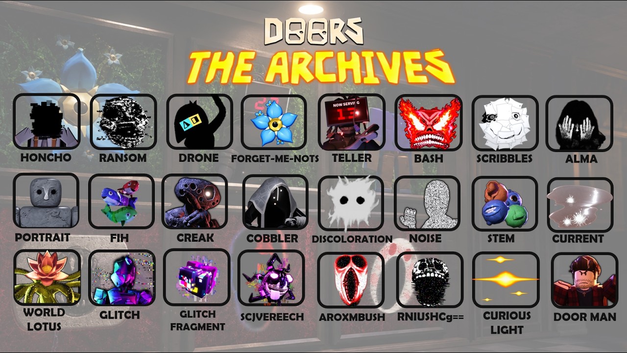 ALL DOORS: The Archives Entities + Every Jumpscare | Roblox Doors The Archives All Entities