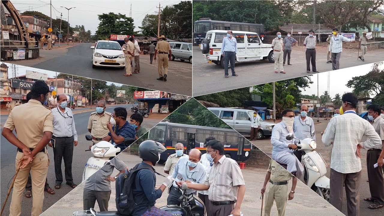 Bhatkal COVID-19 lockdown :  Police and Taluka administration check vehicles plying on the road