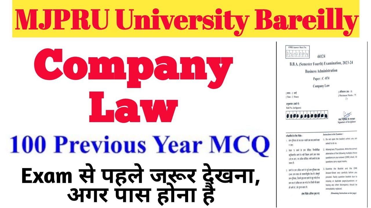 PYQs and MCQs for company law tailored for BBA 4th semester students at MJPRU Bareilly! 📚⚖️