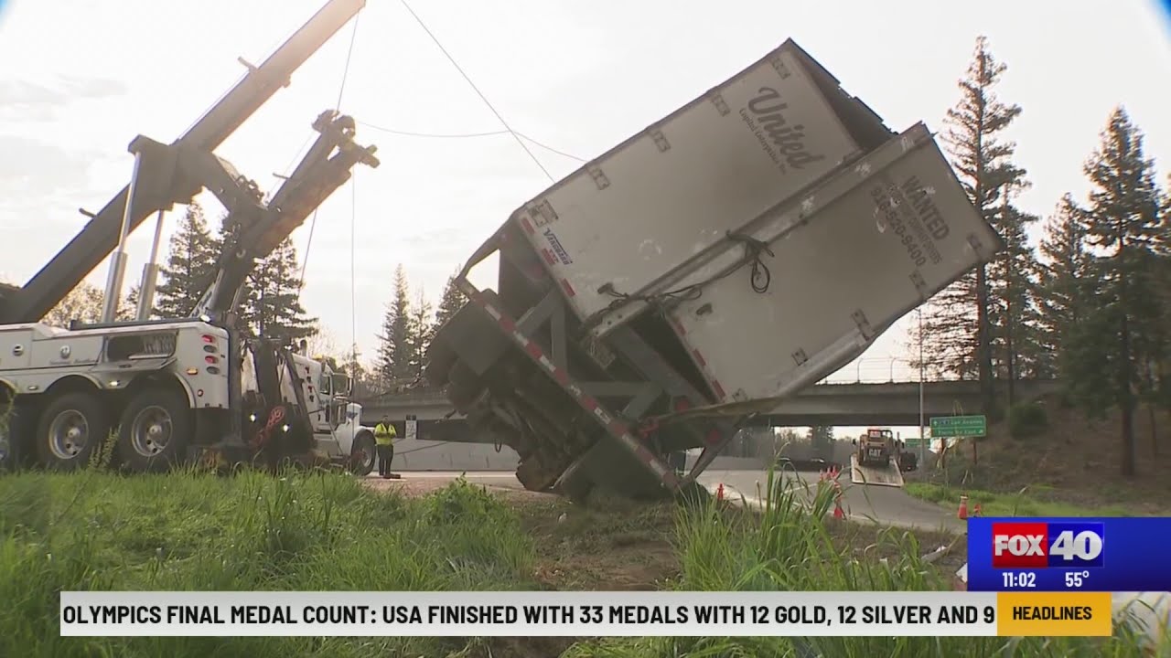 Truck carrying 30K pounds of soap overturns on Sacramento highway