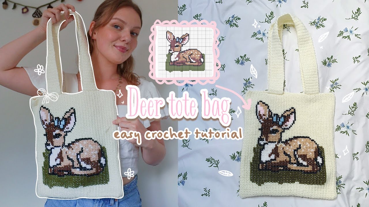 easy deer tote bag crochet tutorial🦌beginner friendly tapestry guide (cross-stitch) | thisfairymade