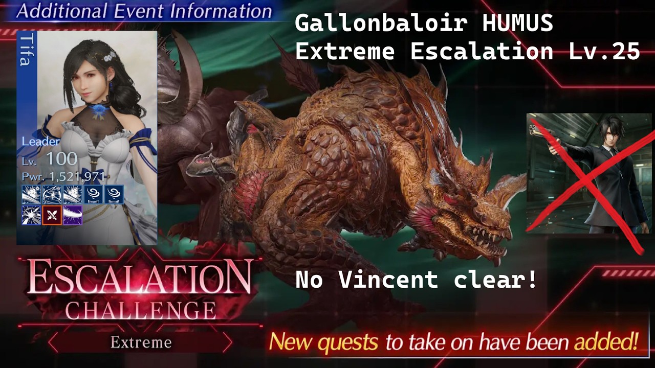 [FF7 Ever Crisis] Gallonbaloir Humus Extreme Escalation Challenge Lv. 25 - Tifa clear - No Vincent