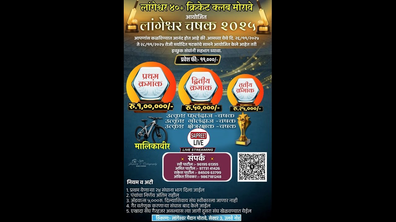 लांगेश्वर ४०+ क्रिकेट क्लब मोरावे आयोजित लांगेश्वर चषक २०२५