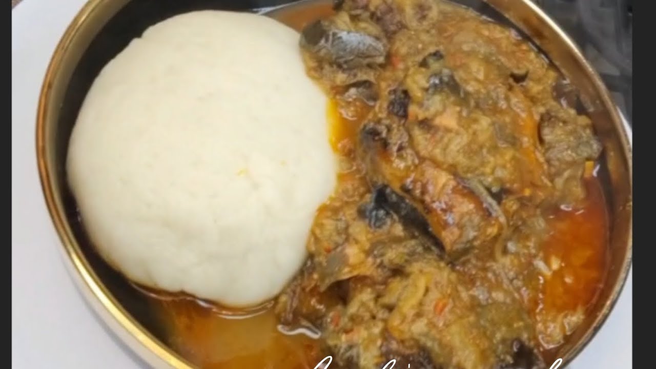 Pounded yam with ikale/eggplant soup, Nigeria delicacy #food #delicious #foodie 