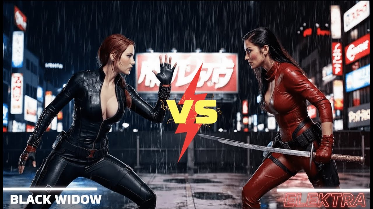 Black Widow vs Elektra – Shadow Dance Battle on Neon Rooftop | Short Film