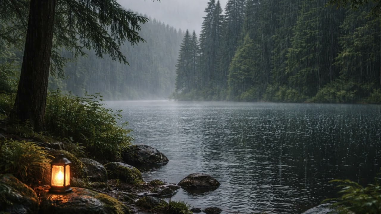 Rain in the Forest by the Lake for Sleep (8 Hours, No Talking)