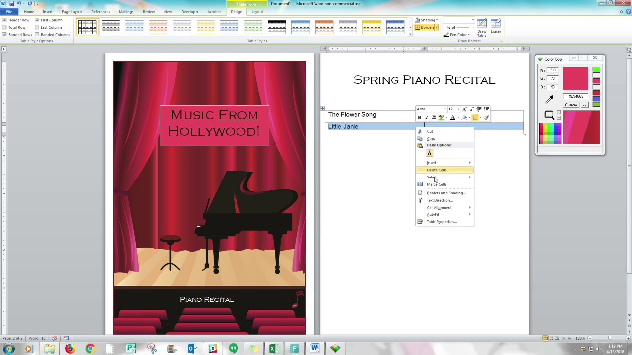How to Create a Recital Program in Word Part 2