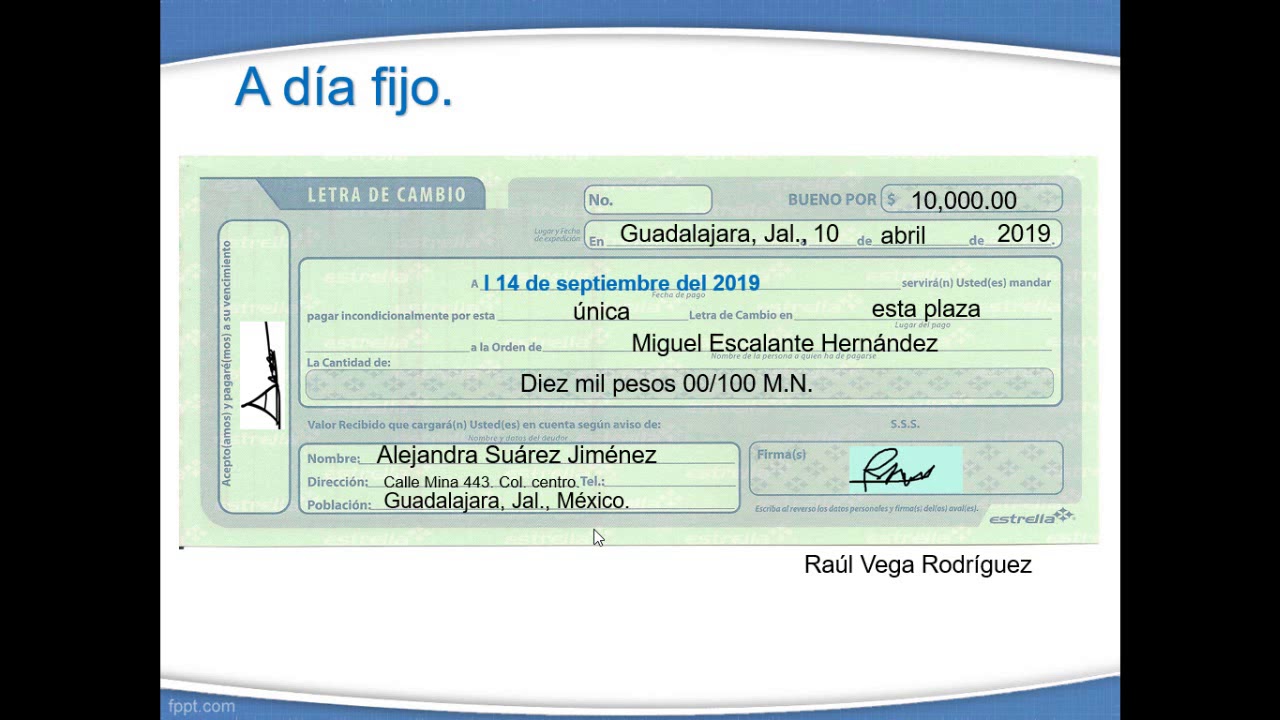 Forma de vencimiento "a día fijo" en los títulos de crédito.