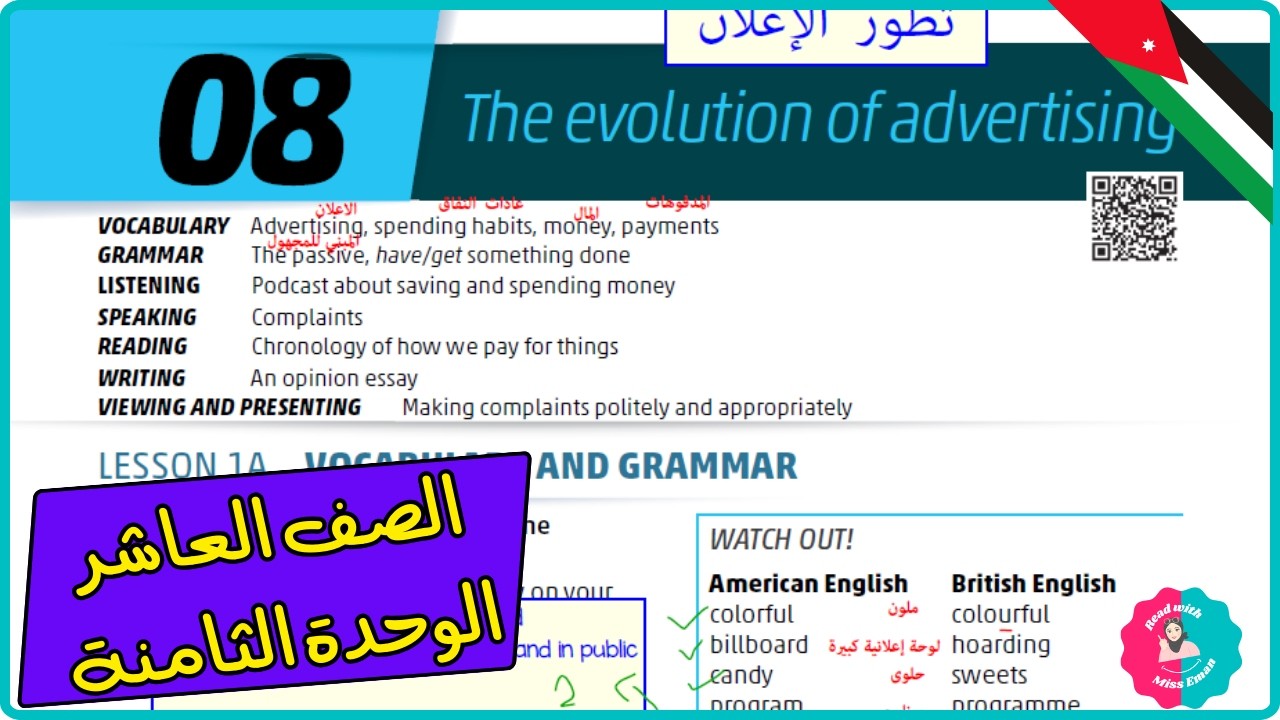 شرح عاشر انجليزي فقرة The Evolution of Advertisingصفحة 26 | الوحدة الثامنة الفصل الثاني