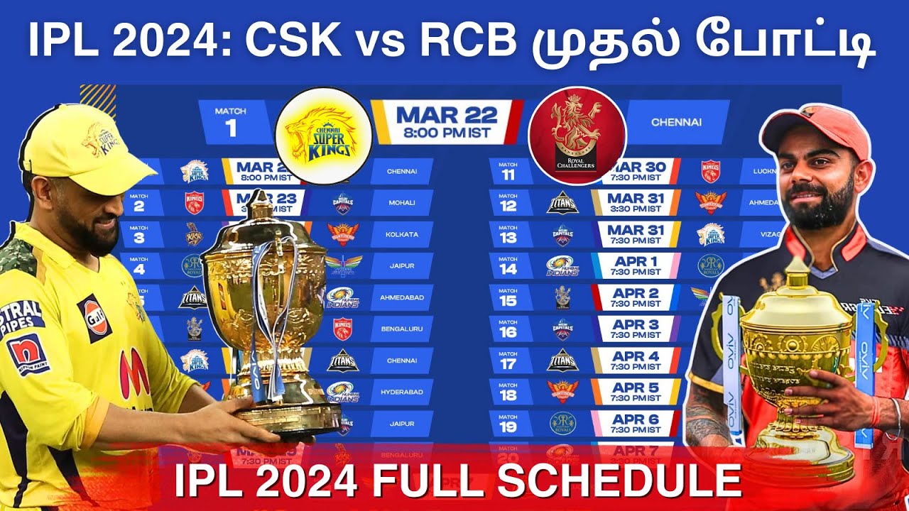 IPL 2024 Schedule : CSK vs RCB Opening match | IPL 2024 Full schedule tamil | Tamil Cricket News