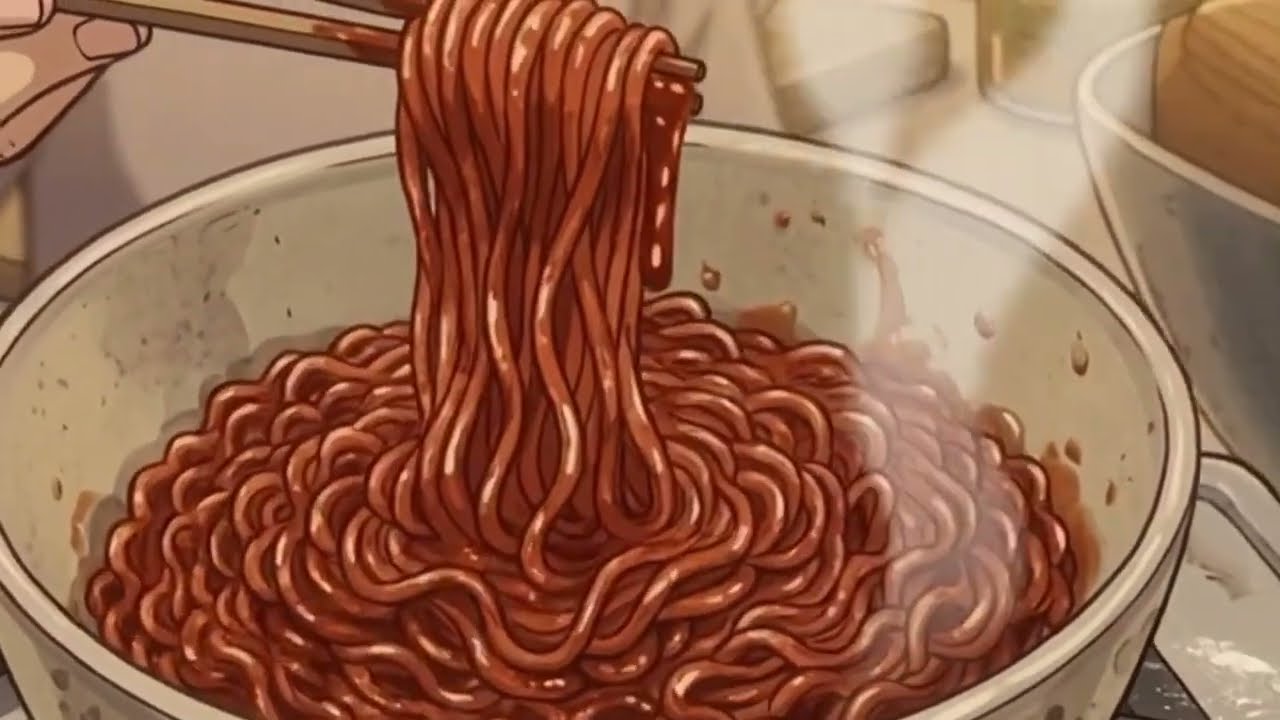 Cozy Night Cooking Frying Chicken & Spicy Noodles | Calm Nostalgic Anime Kitchen