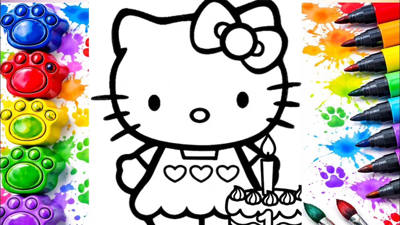 How to Draw Hello Kitty with a Birthday Cake 🎂 | Easy Step by Step