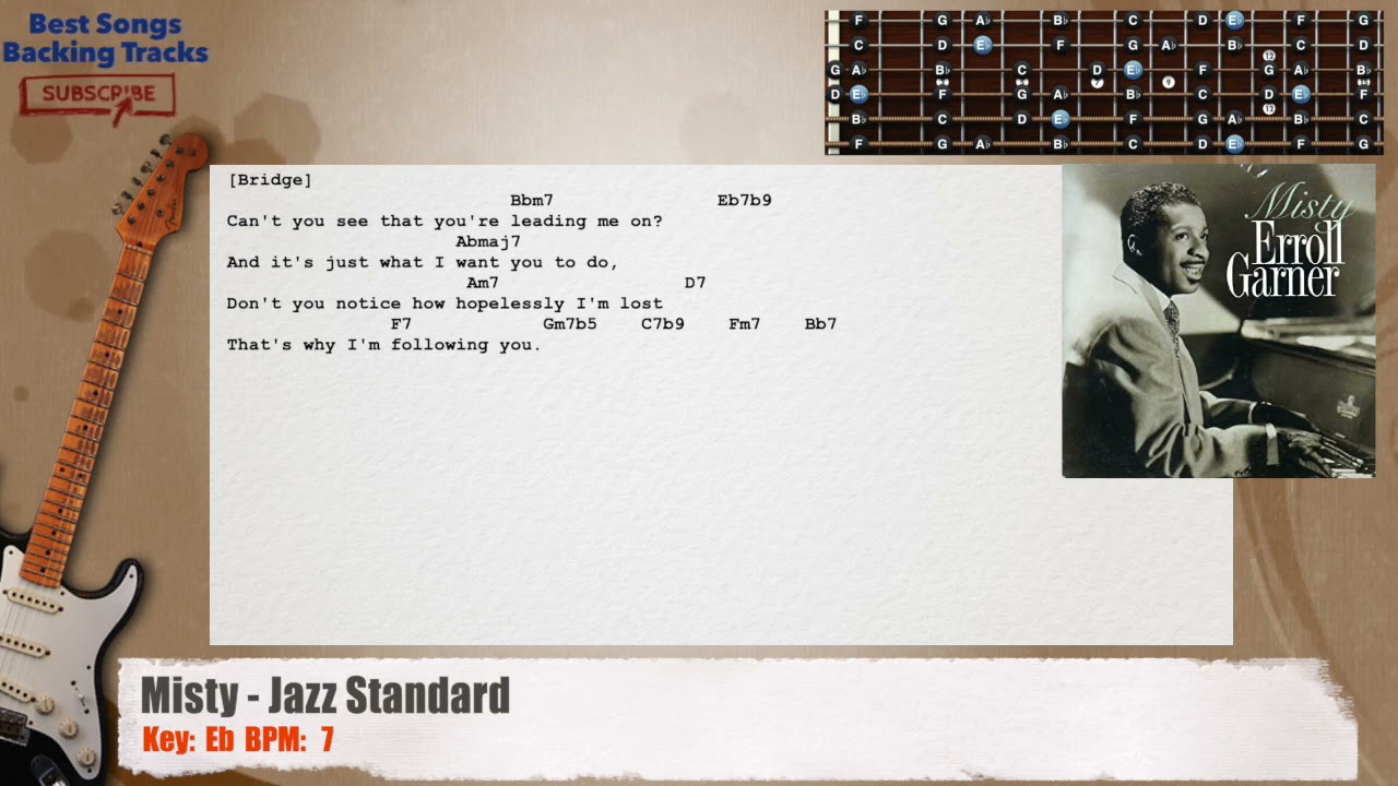 🎸 Misty - Jazz Standard Guitar Backing Track with chords and lyrics
