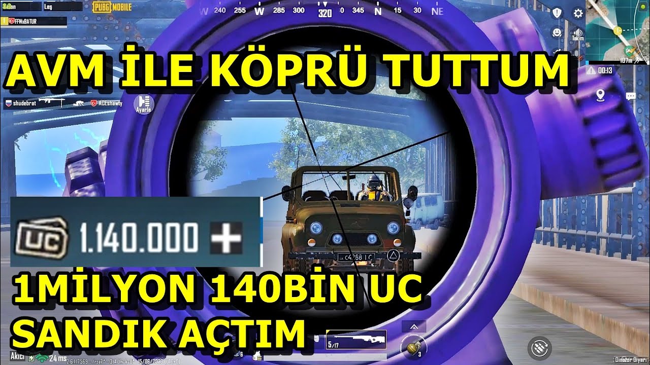 AVM İLE KÖPRÜ TUTTUM ! MÜTHİŞ VURUŞ 1 MİLYON 140BİN UC SANDIK AÇTIK SOLO VS SQUAD PUBG MOBİLE