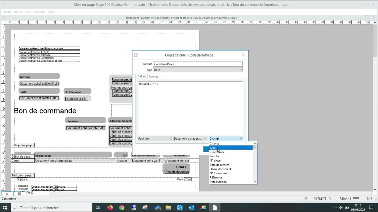 Ajout d'un code-barres C39 sur document d'impression Sage 100c