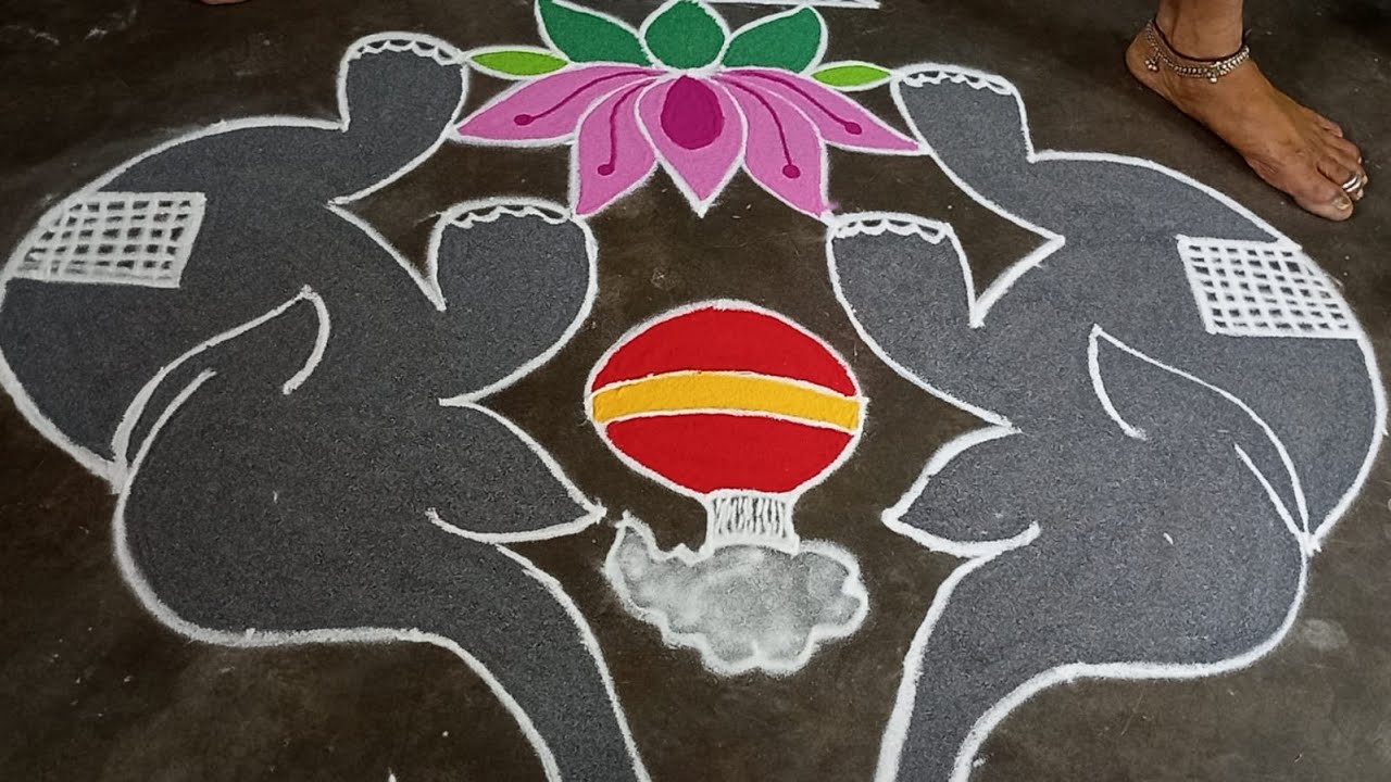 11*3 easy pongal kolam #pongalkolam #pongalpotrangoli #pongalrangoli #elephantkolam #tvkkolam