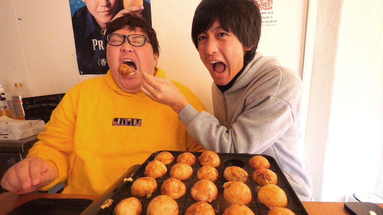 デカキン vs かっつー vs たこ焼き食べ放題【大食い】
