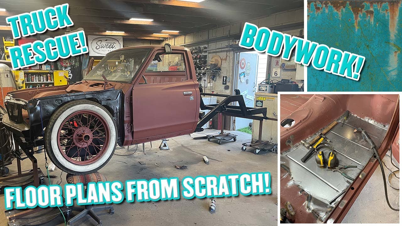 RUST ATTACK. Floor pan replacement, Seat pan build, and TRUCK RESCUE?!((1977 Datstun 620.))
