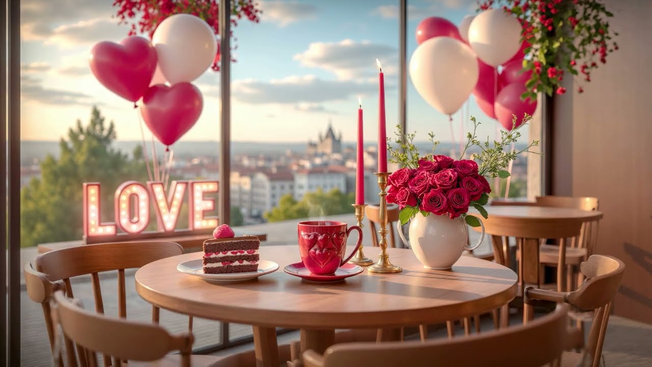 Happy Valentine's Day 💝 Cozy Valentine's Ambience with Coffee Shop & Soft Piano Music