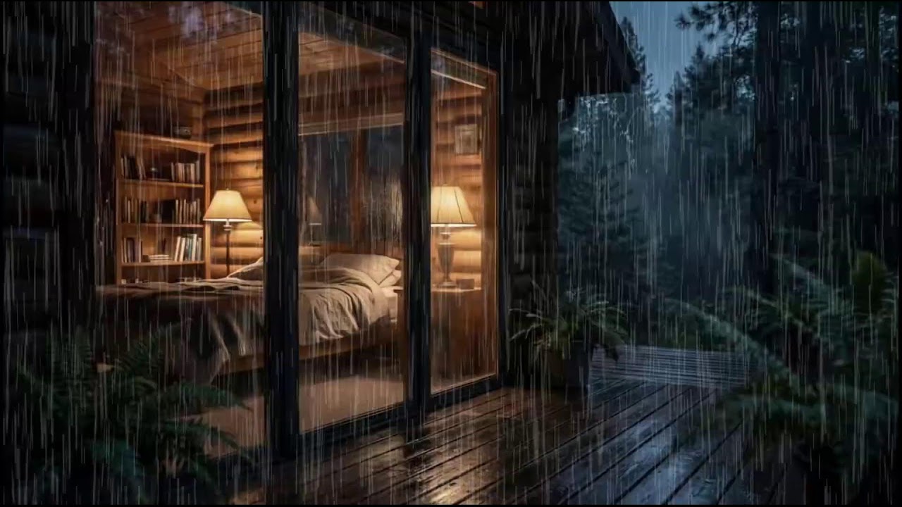 Cozy Woodland Cabin Night Sleep 🌲 | Relaxing rain Ambience and Soft rain for Deep Sleep