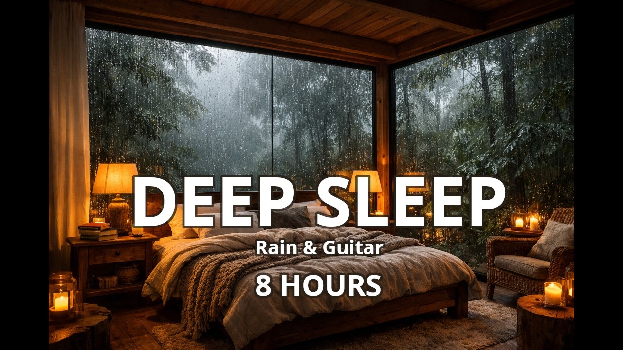 Forest Cabin 🌧️ Rain & Gentle Guitar for Deep Sleep (8 Hours)