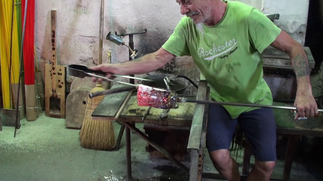How Murano Glass Millefiori Vase Is Hand-Made In A Glass Factory In Murano, Italy