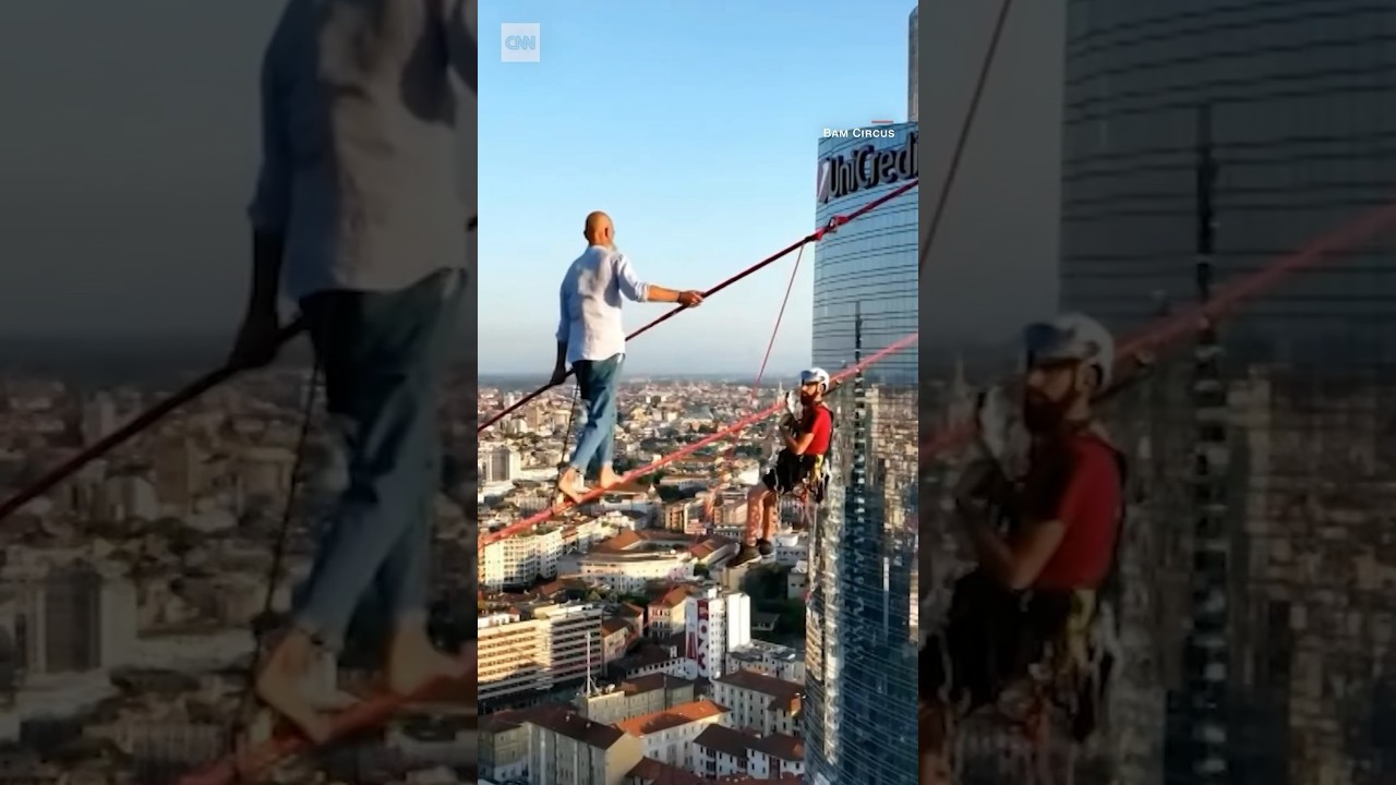 Man performs Italy&rsquo;s highest city tightrope walk
