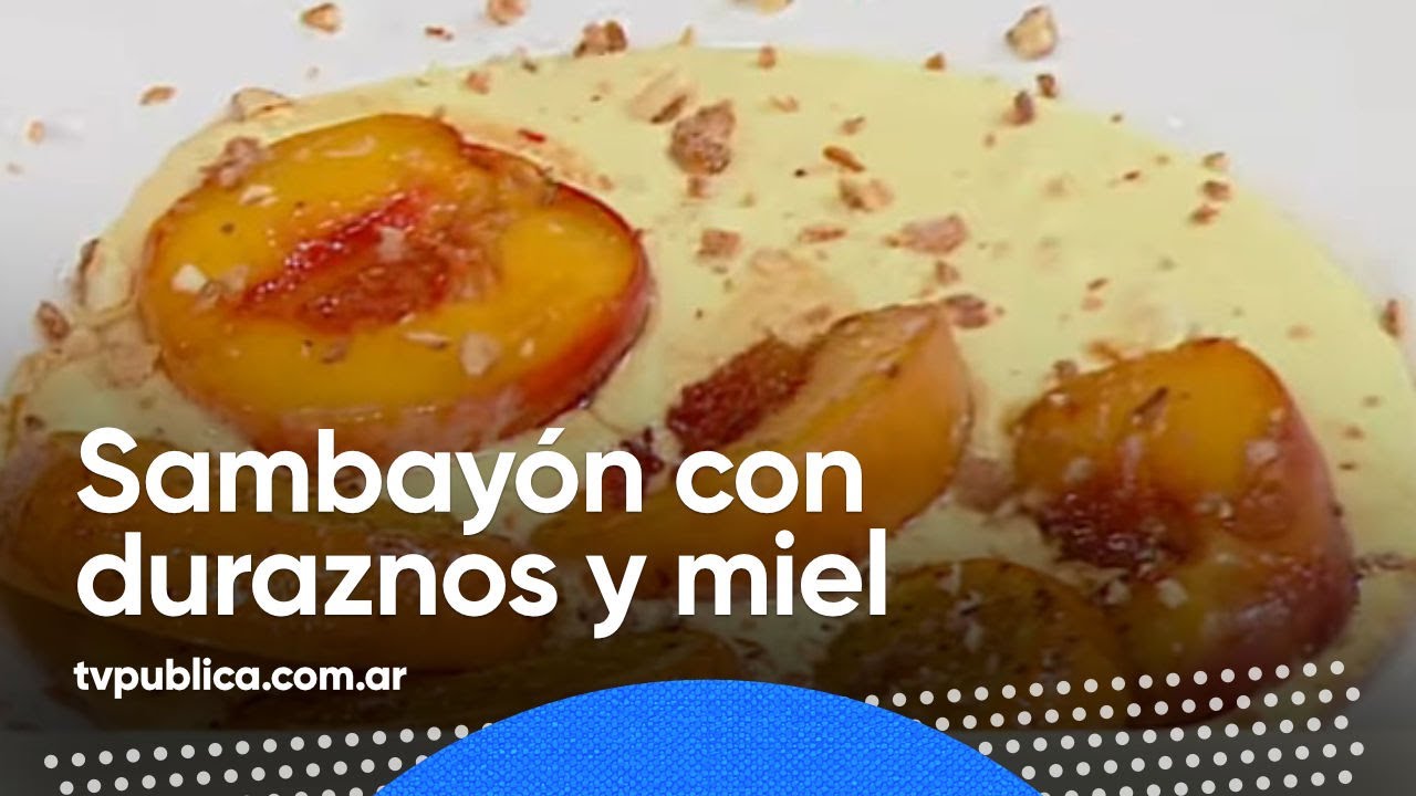 Sambayón con duraznos y miel en Cocinate