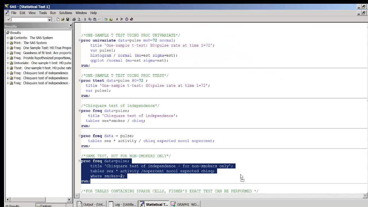 SAS Demonstration, Statistical Tests 1